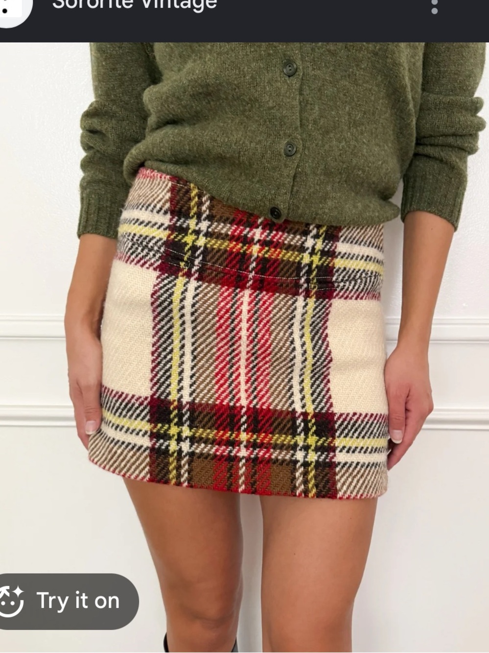 J. Crew Factory Skirt - ivory/red plaid wool blend mini length